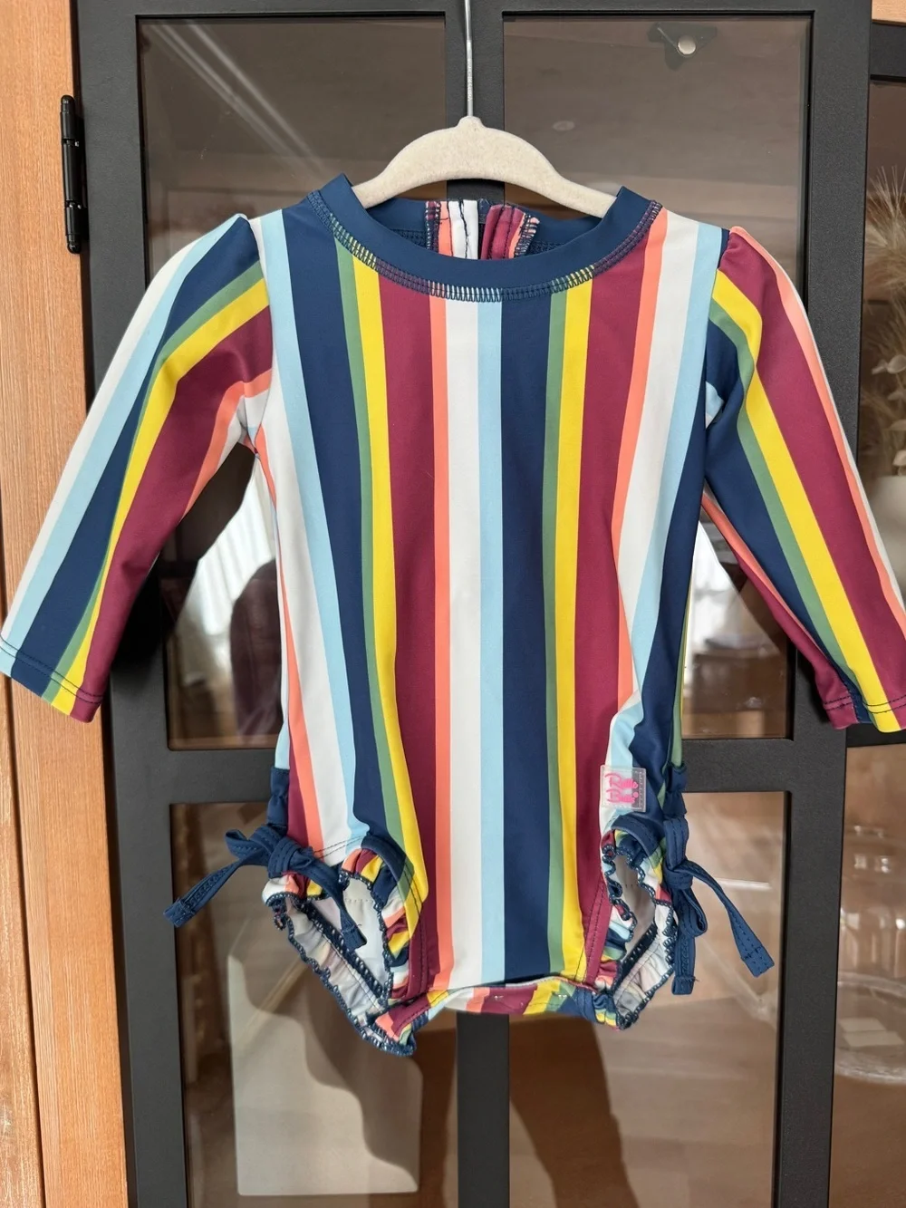 Rufflebutts baby girl rashguard swimsuit long sleeve one piece striped zipper